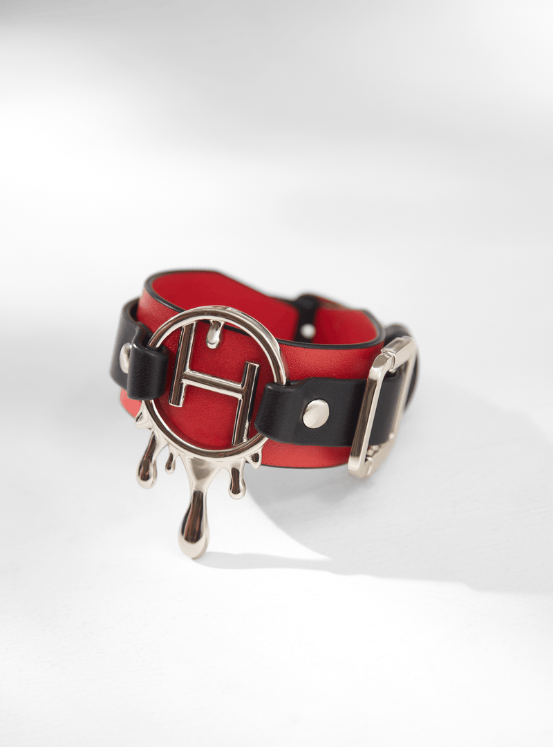 Monogrammed Leather Women Bracelet In Crimson Crush Red