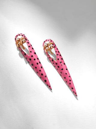 dotted pattern pink long earrings 