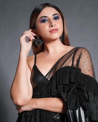 Aashna Shroff Influencer in Chrysalis Gunmetal Stud Earrings