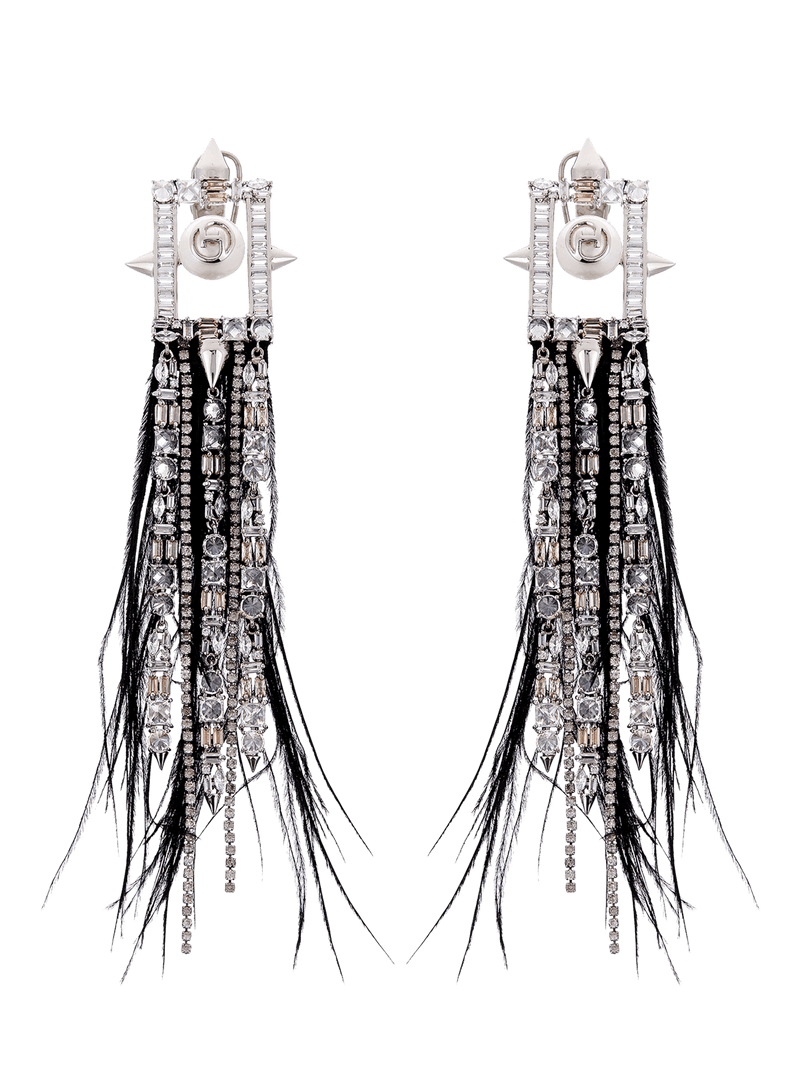 Black Feather Tassel Earrings