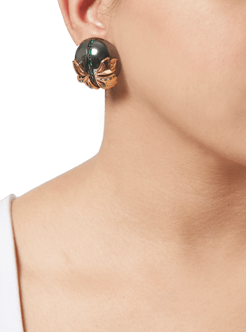 Butterfly stud earrings in gold and emerald green