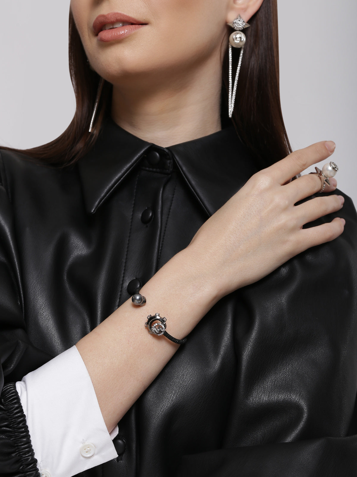 Gunmetal bracelets with pearls