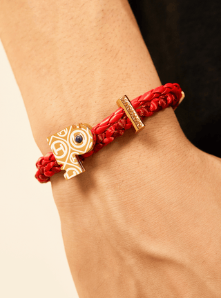 customised men gold bracelets in red colour