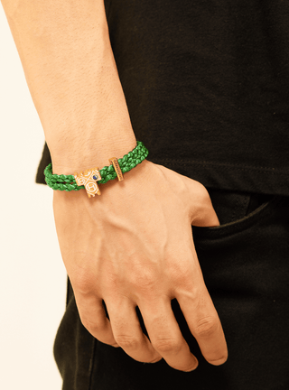 customised men gold bracelets in green colour