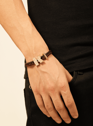 customised men gold bracelets in brown colour