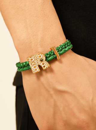 personalised men gold bracelets in green colour