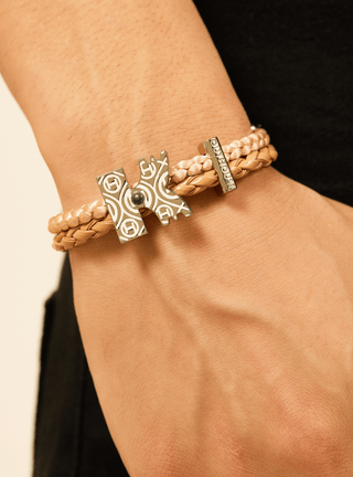 customised men silver bracelets in brown colour
