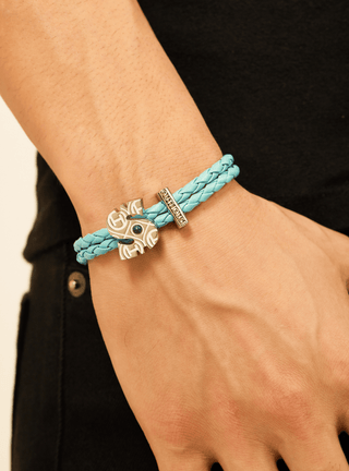 customised men silver bracelets in blue colour