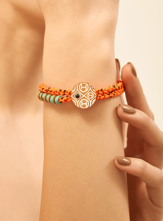 personalised women silver bracelets in atomic orange colour