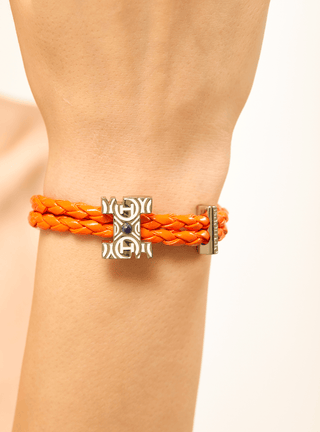 customised women silver bracelets in solar orange colour