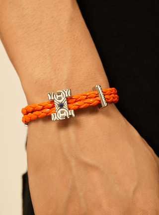 customised men silver bracelets in solar orange colour