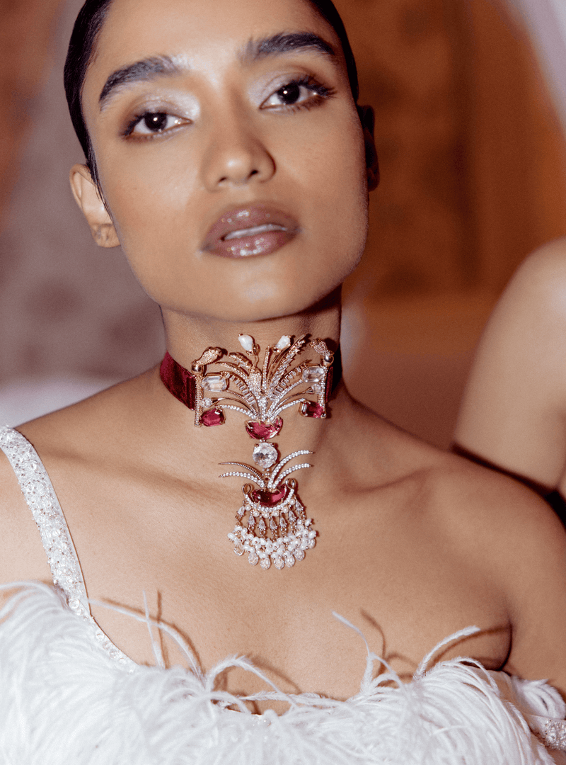 Le Sunset Fish Velvet Choker in Vintage Rose
