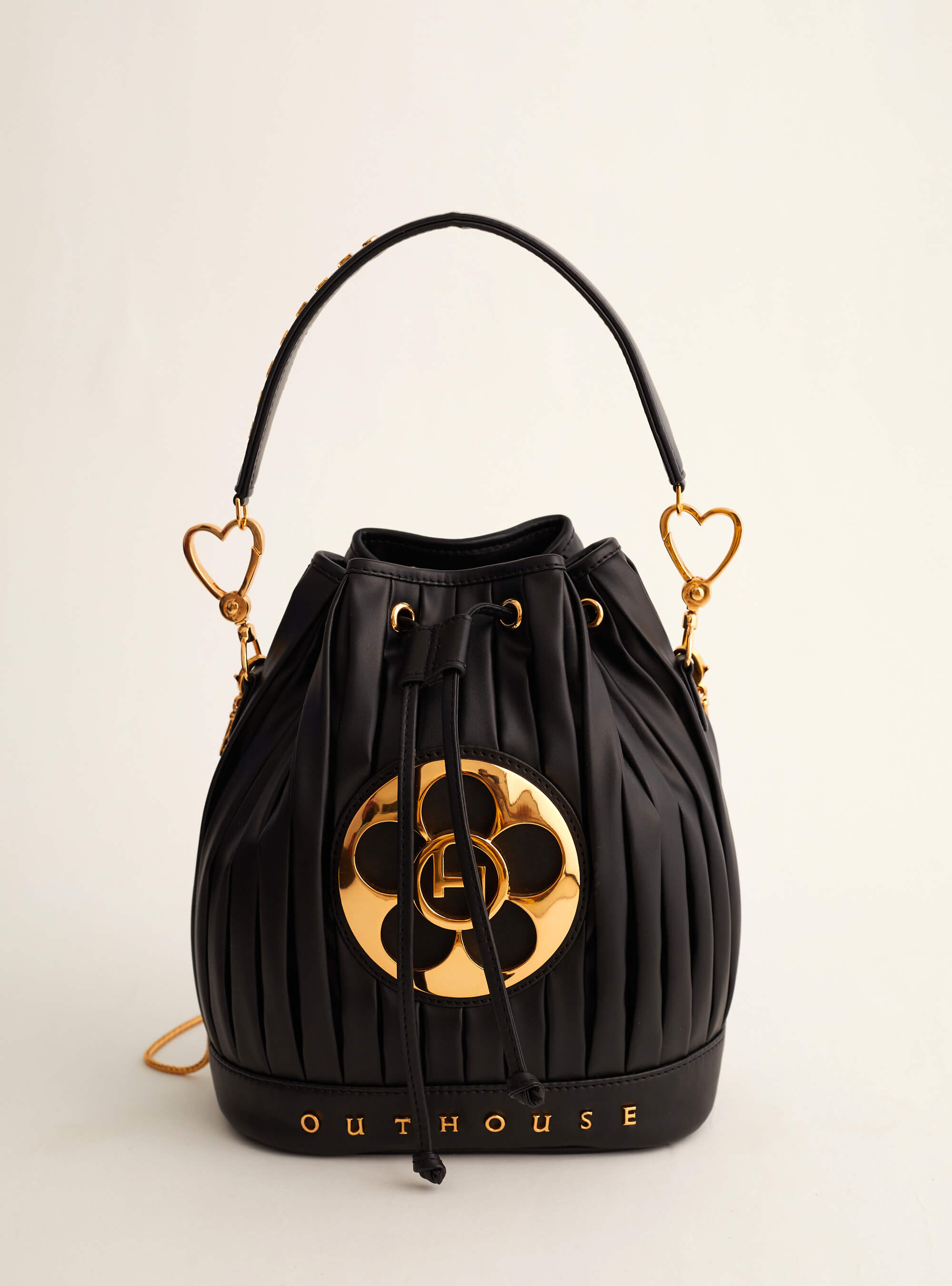 Outhouse: OH Poppi Bucket Bag in Noir Black Rosewood Maroon
