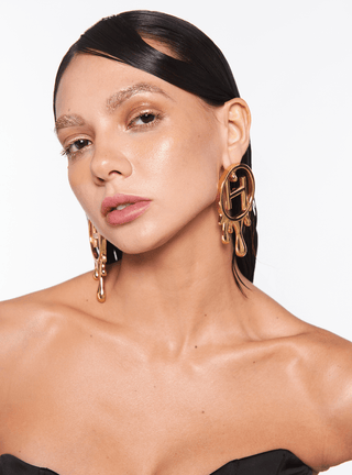 Handcrafted Drip "OH" Maxi Earrings in 22 KT gold plating