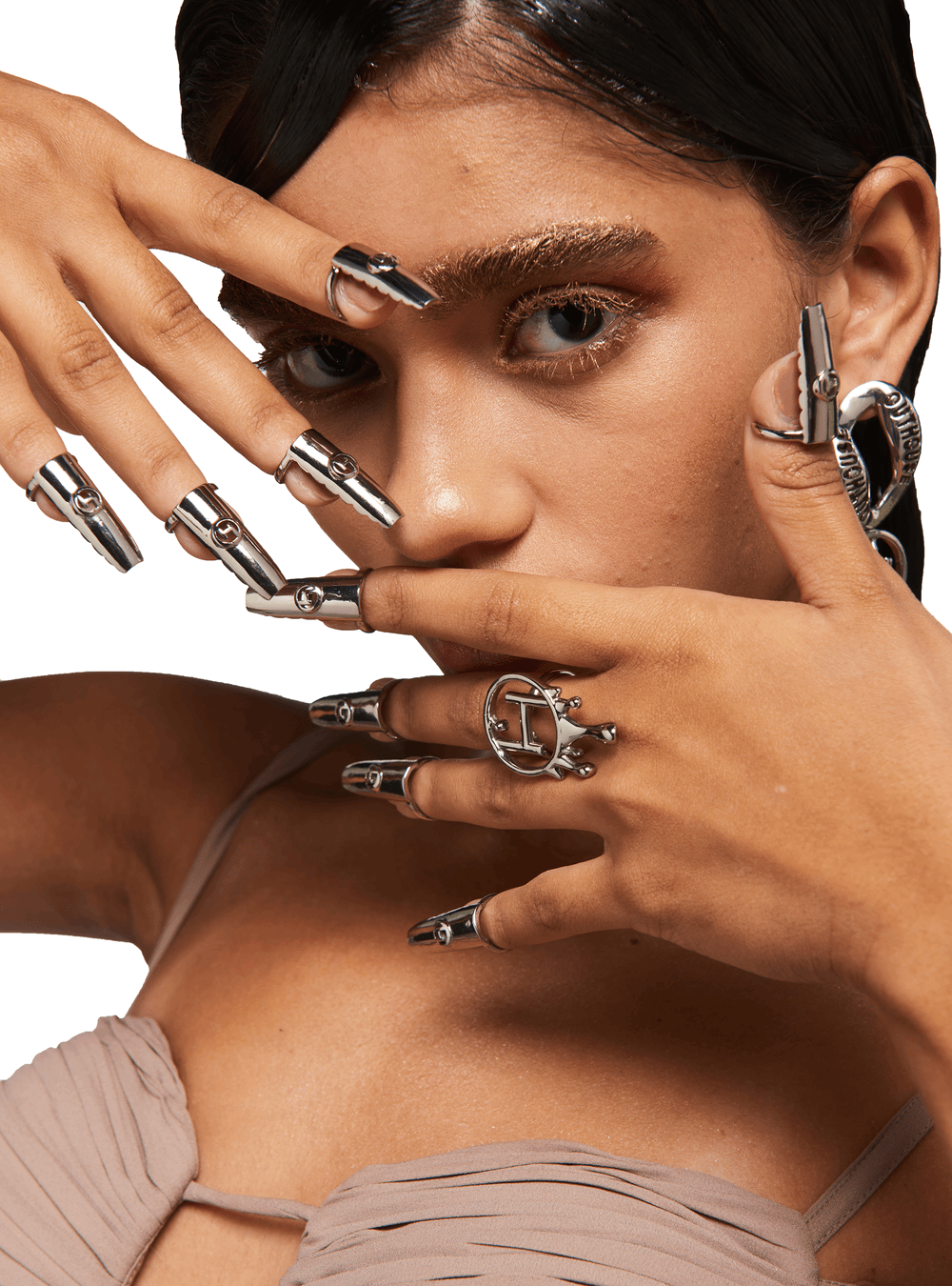 contemporary designed OH Monogram Fingertip Silver Ring 