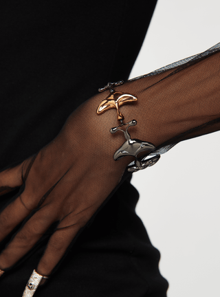 Shroomhead Bangle In Dual Tone Finish handcuff bracelet in 22 KT gunmetal plating