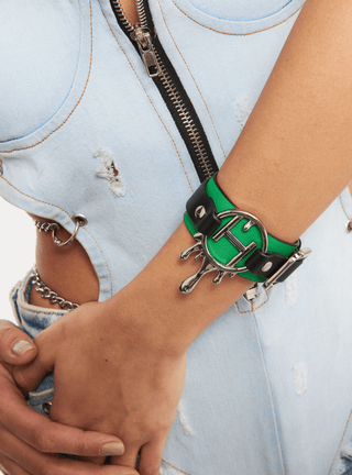 Adjustable Monogrammed Women Leather Bracelet In Emerald Green