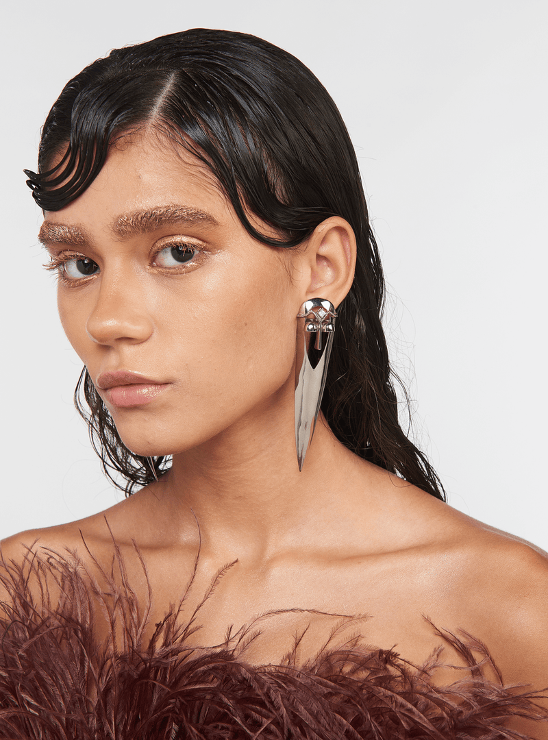 Gavi Spicule Stud Earrings In Silver Finish