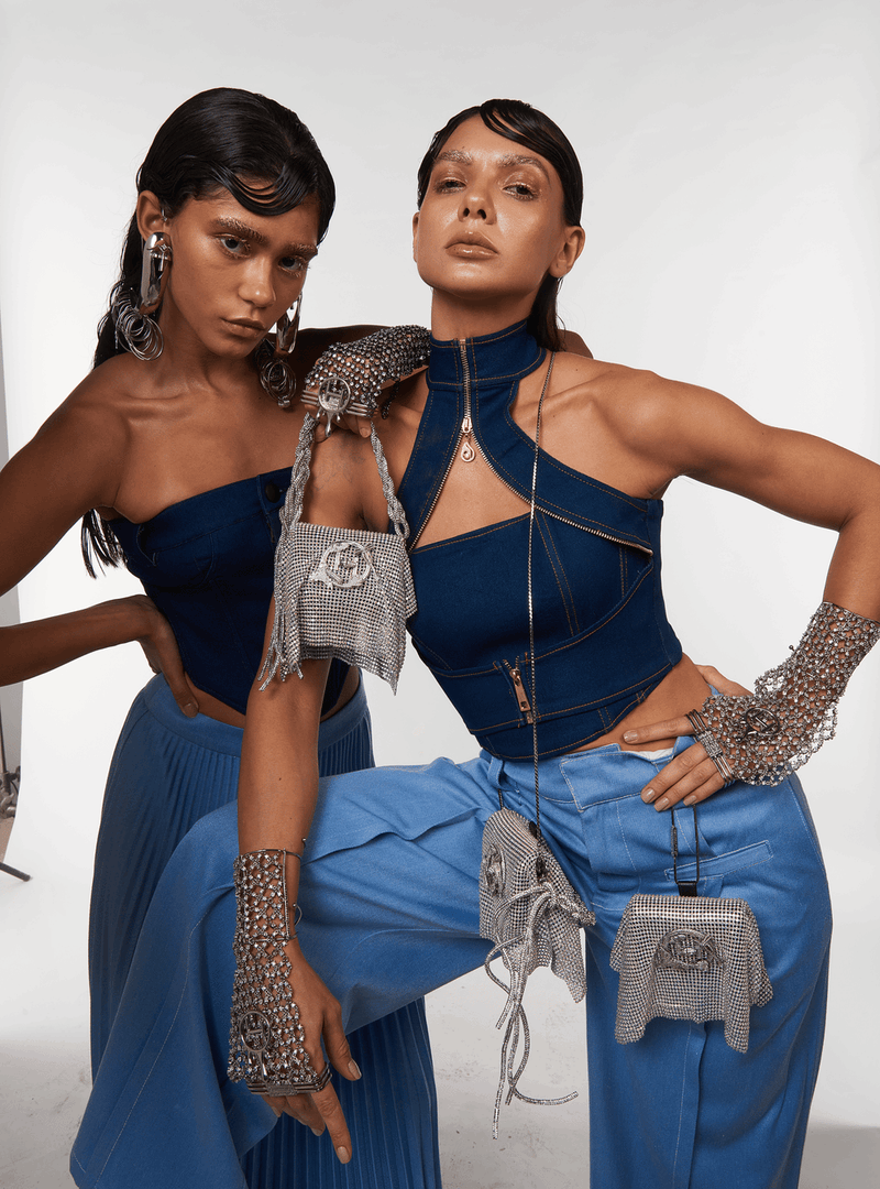 OTT Crystal Furbie Women Bag With Chainmail Gloves  