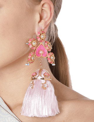 Pink  Drop Earrings With Pink Tassels Online