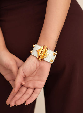 White Colour Leather Gold Bracelet