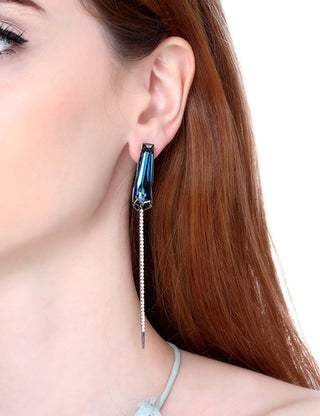 blue crystal long earrings