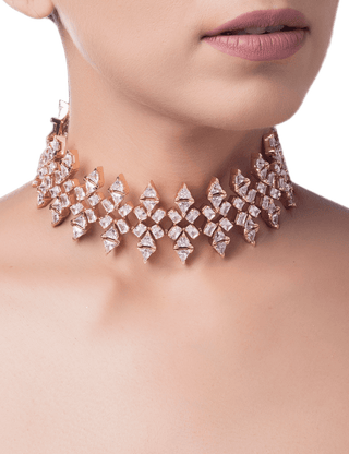 American Diamond Wedding Choker necklace low price | Cz Crystal choker  necklace | Rhodium-Silver tone AD Bridal choker set | Indian Designs