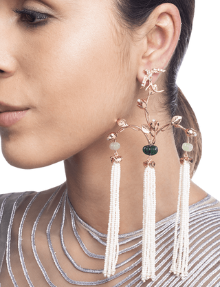 bridal tassel pearl earrings