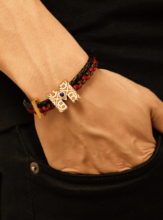 custumised men gold bracelets in maroon colour