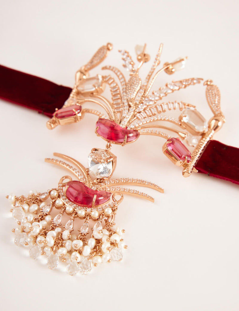 Designer Choker Necklace in Rose Gold Finish