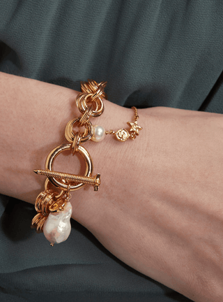designer gold bracelet with pearl