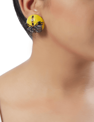 enamel button top earrings