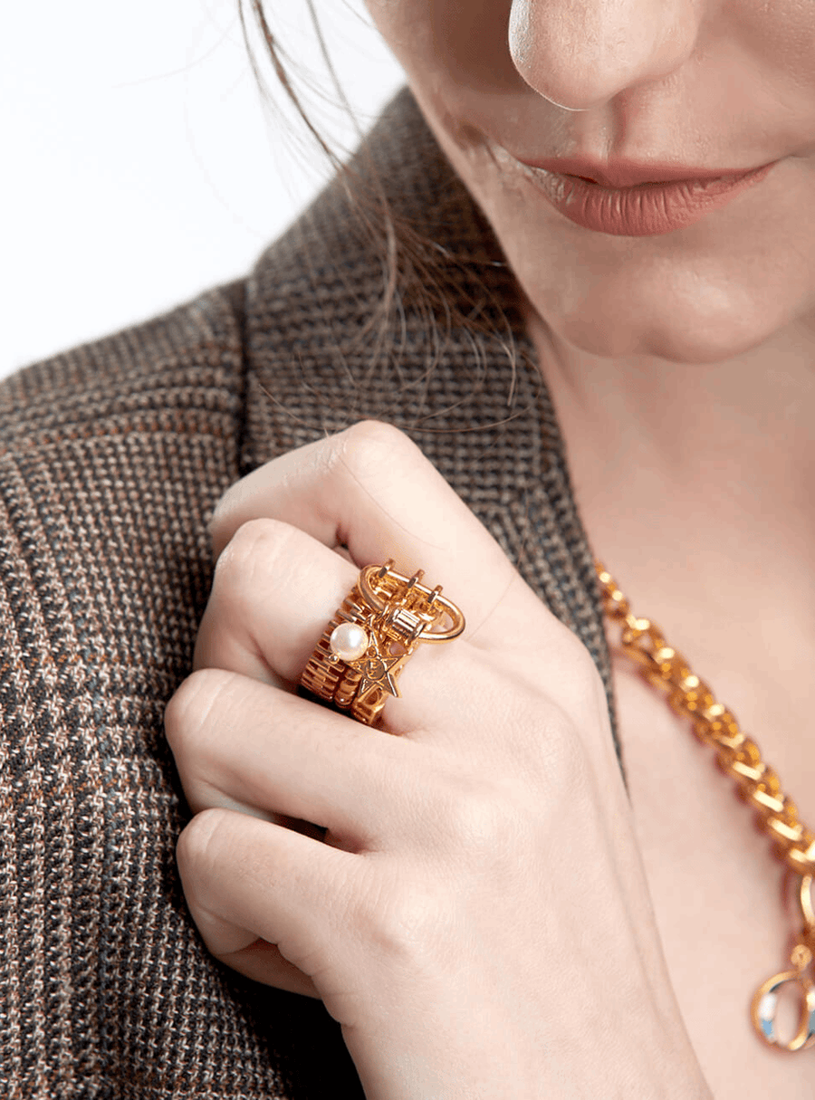 gold charm stacked ring