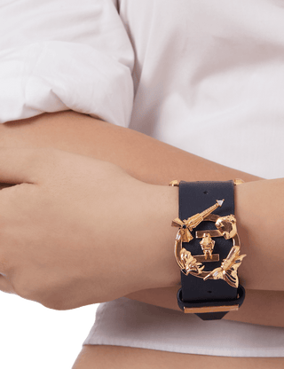gold motif leather bracelet