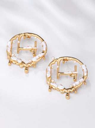Gold Monogram Earrings with keshi pearls 
