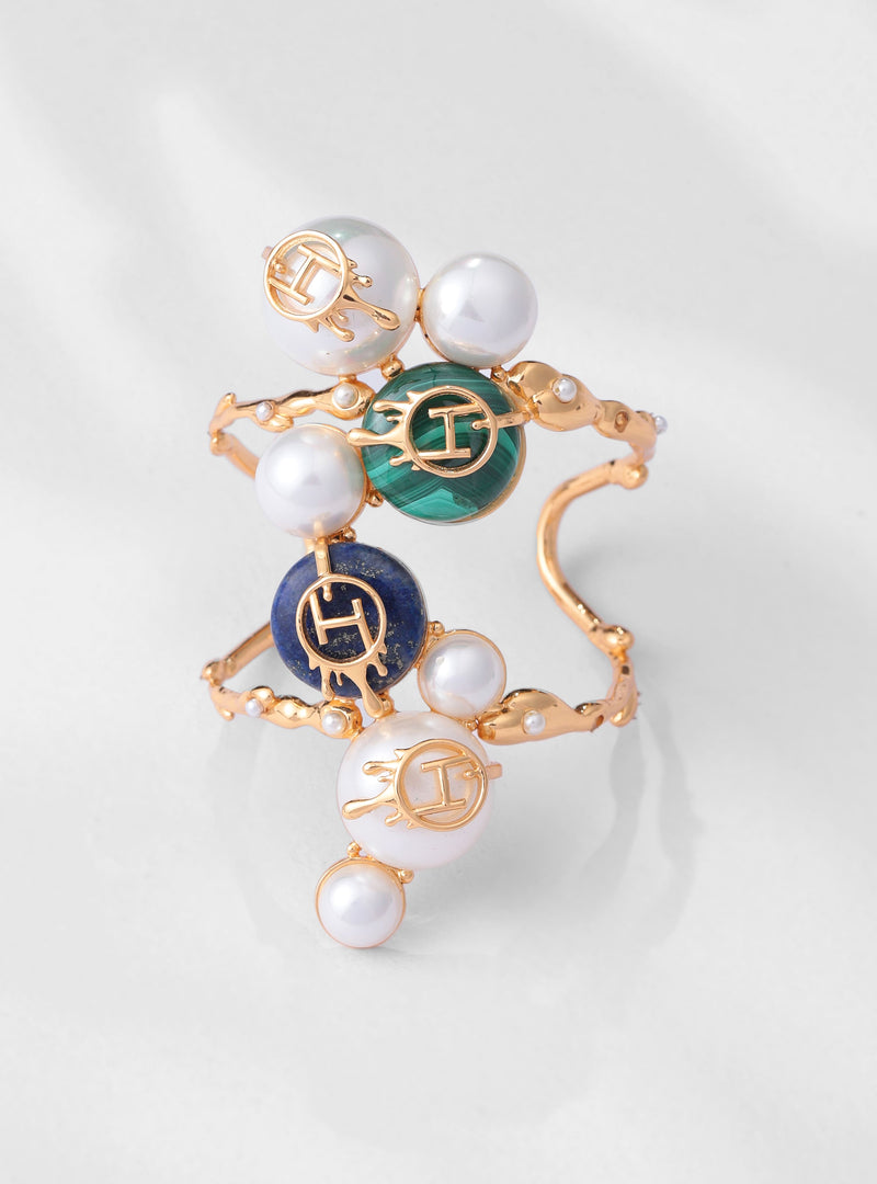 Gold Handcuff bracelets with pearls 