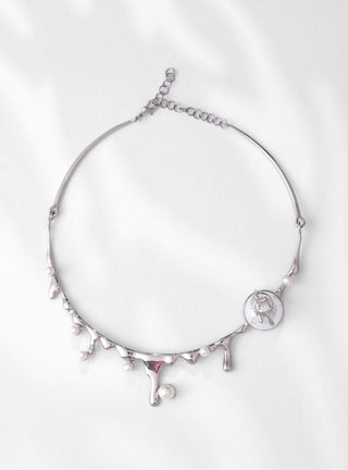 designer silver necklace with pearl