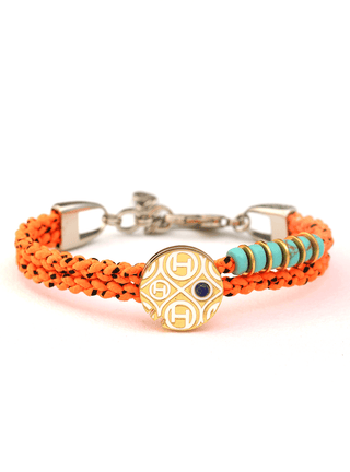 personalised unisex silver bracelets in atomic orange colour