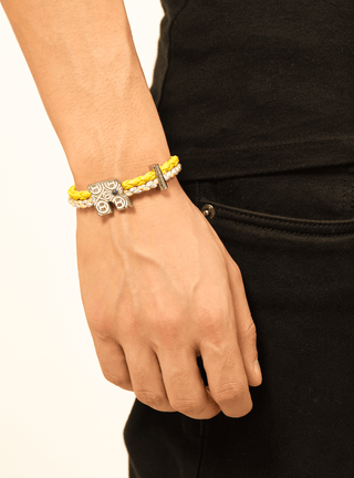 personalised men silver bracelets in yellow colour