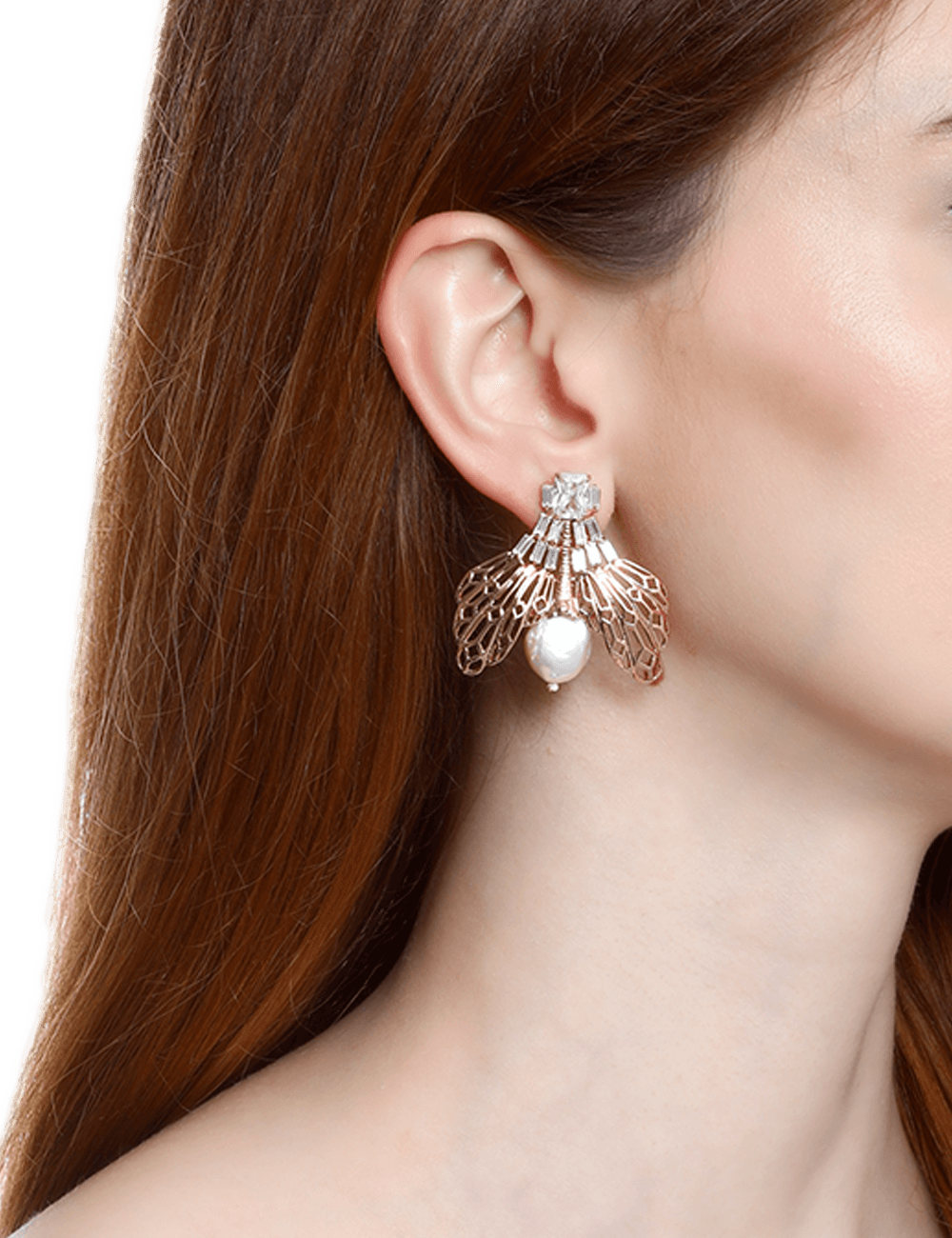 rose gold plated pearl stud earrings