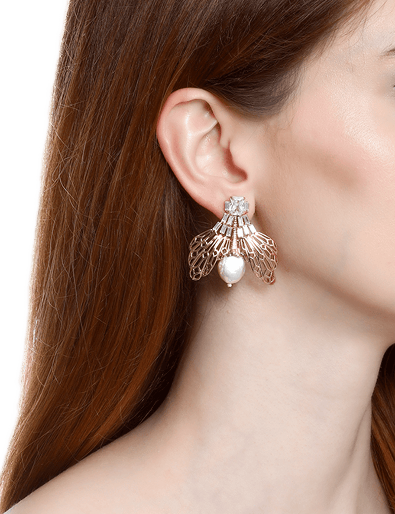 rose gold plated pearl stud earrings