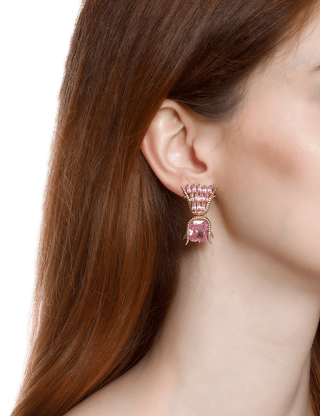 rose gold stud earrings with pink crystal