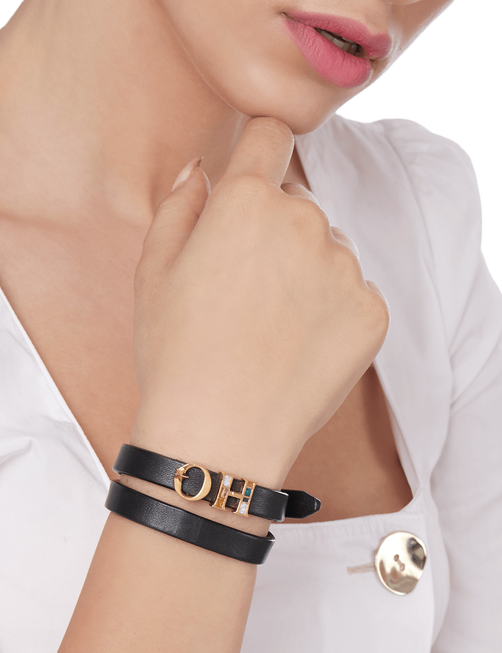 The OH Monogram, Black Double Wrap Leather Bracelet – Outhouse